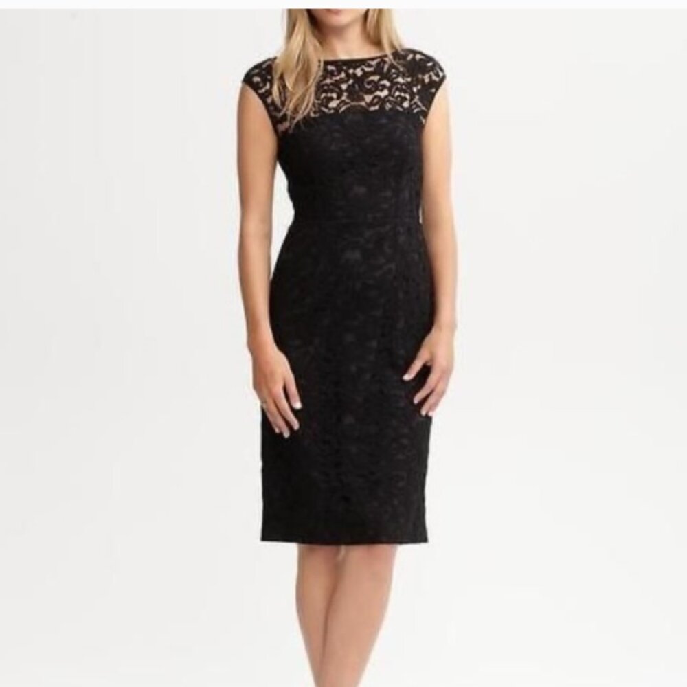 Banana Republic Black Lace Sheath Dress 14